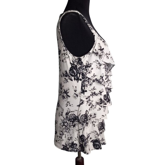 White House Black Market Size M Tank Top Floral Tiered Ruffle Sleeveless - Picture 4 of 7